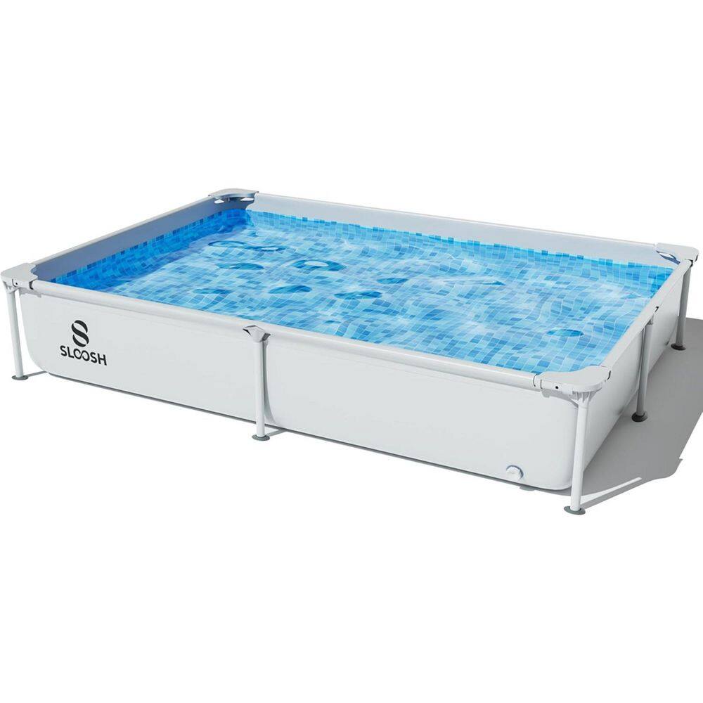 7ft x 5ft x 23 in. Outdoor Rectangular Frame Above Ground Swimming Pool Set Kiddie Pool for Kids Adults