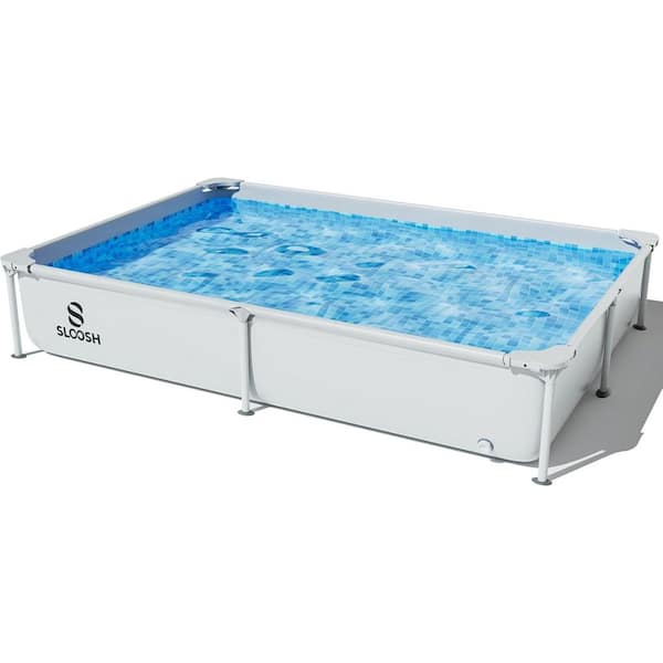 7ft x 5ft x 23 in. Outdoor Rectangular Frame Above Ground Swimming Pool Set Kiddie Pool for Kids Adults