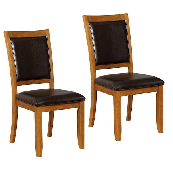 Benjara Browna and Black Vegan Faux leather Wooden Frame Dining Chair (Set of 2)