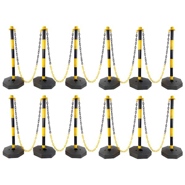 SereneVita 12 Pack Traffic Delineator Post Cones Parking Pole Barrier Traffic Safety Barrier with 5 ft. Plastic Chain