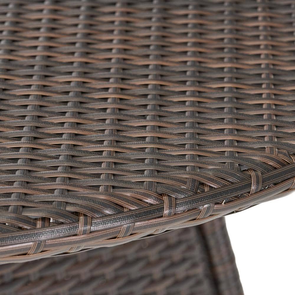 Corsica Brown Round Wicker Outdoor Dining Table with Silver-Tipped Legs