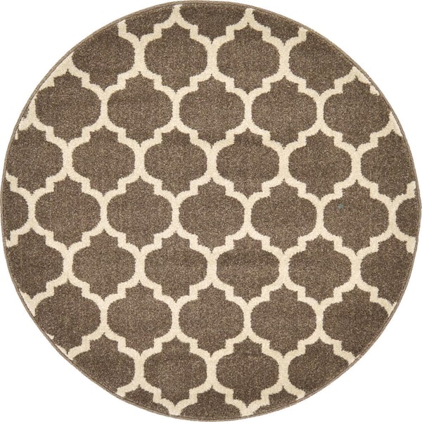 Unique Loom Trellis Philadelphia Medium Brown/Beige 3.3 ft. x 3.3 ft. Round Rug