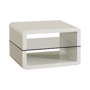 23.5 in. Glossy White Square Wood End Table with 2-Shelves