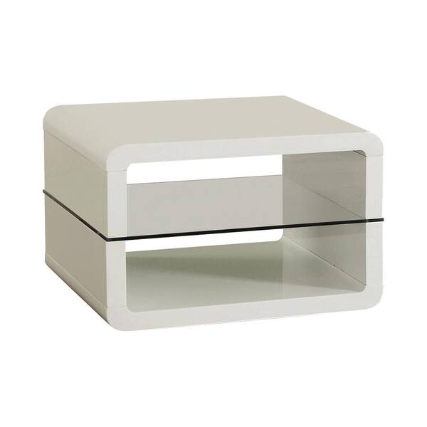 Coaster Home Furnishings 23.5 in. Glossy White Square Wood End Table with 2-Shelves
