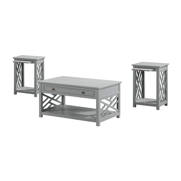 Alaterre Furniture Coventry 3-Piece 36 in. Gray Medium Rectangle Wood Coffee Table Set with Drawer