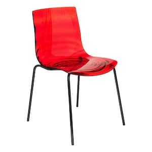 Modern Dining Chair Transparent Red ABS Plastic Stackable Side Chair with Black Stainless-Steel Legs Astor Series