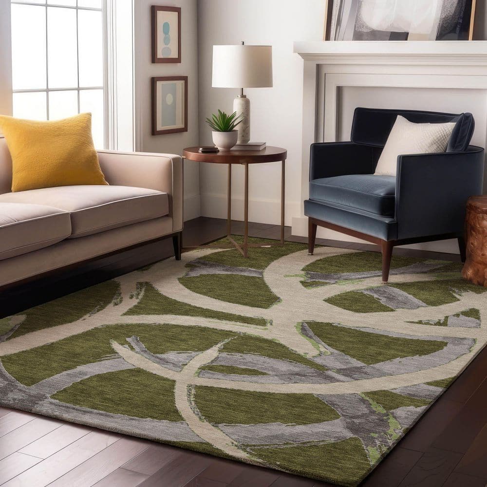Mayfield Premium Machine Washable Abstract AMF1022 Olive 3 ft. x 5 ft. Area Rug price history on PriceWatchPro