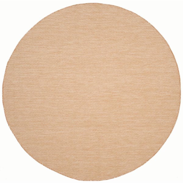 SAFAVIEH Courtyard Natural/Cream 4 ft. x 4 ft. Solid Chevron Indoor/Outdoor Patio  Round Area Rug