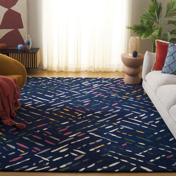 Metro 8 ft. x 10 ft. Navy/Pink Geometric Maze Area Rug