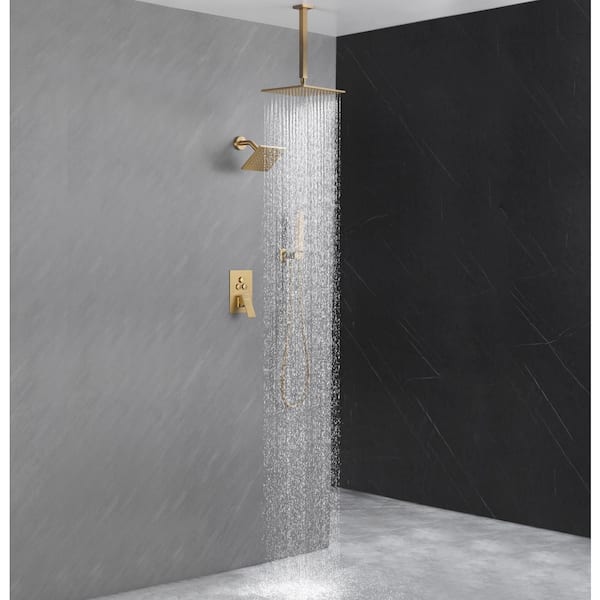Luxury Single Handle 2-Spray Shower Faucet 1.8 GPM with High-Pressure Shower and Push Button Diverter in Brushed Gold