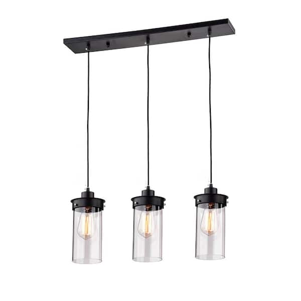 GREENVILLE SIGNATURE Telti 60-Watt 3-Light Black Pendant Light with Glass Shades for Kitchen Island, No Bulbs Included