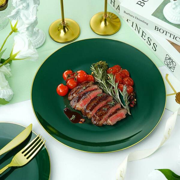 JFVKAF 350-Piece Green Gold Plastic Dinnerware Set, Christmas