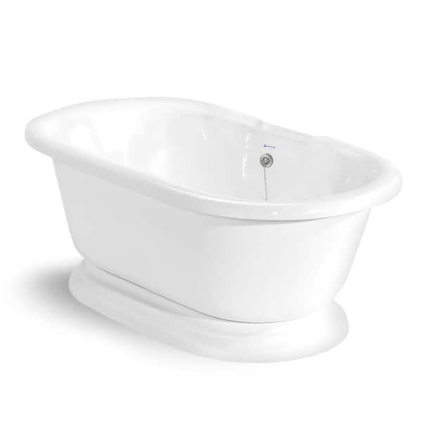 American Bath Factory 70 in. AcraStone Double Pedestal Flatbottom Non-Whirlpool Bathtub in White