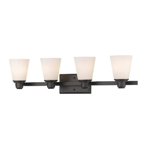 Unbranded Mariner 30.38 in. 4-Light Bronze Vanity Light with Matte Opal Glass Shade