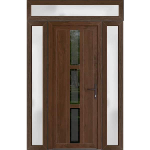 VDOMDOORS 64 in. x 94 in. Left-hand/Inswing Frosted Glass Walnut Steel Prehung Front Door with Hardware