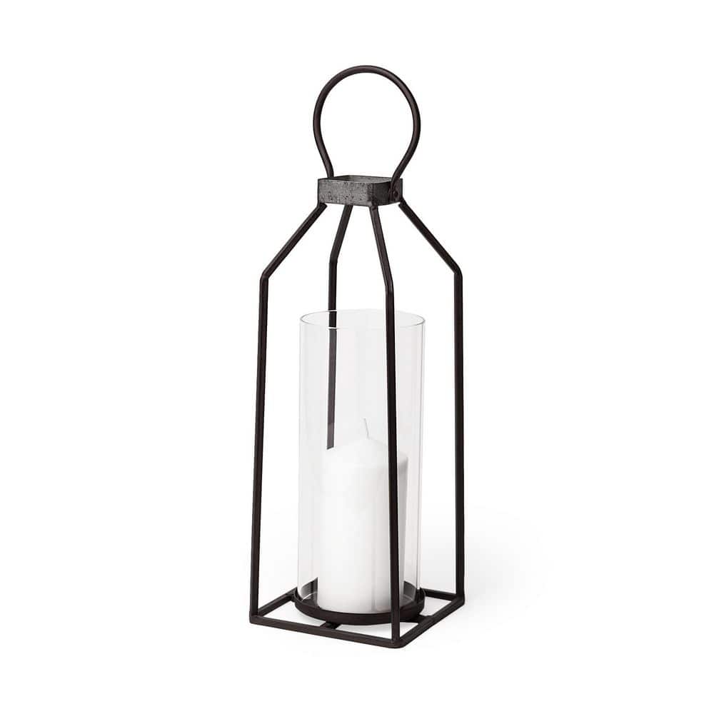 Rustic Black Metal and Glass Hanging Candle Lantern