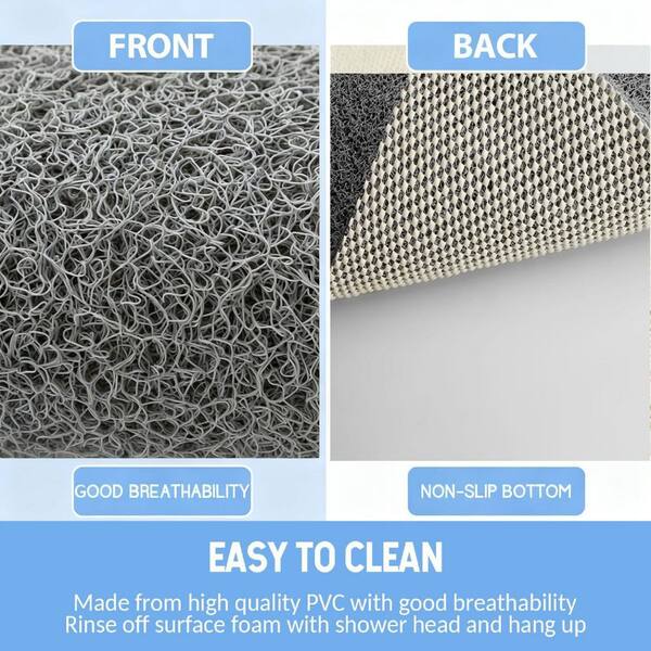Numhew 40 in. x 28 in. Non Slip PVC Bath Mat in Gray, Foot