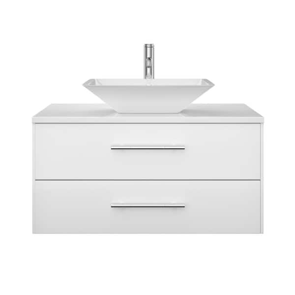Wave 30 in. Single Sink Floating White Bath Vanity with White Quartz Top (Assembled)