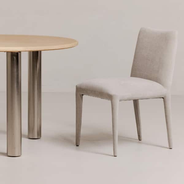 NADAAL STUDIOS Quintessa Light Grey Dining Chair, Polyester Upholstery with Ash Wood Frame - (Set of 2)