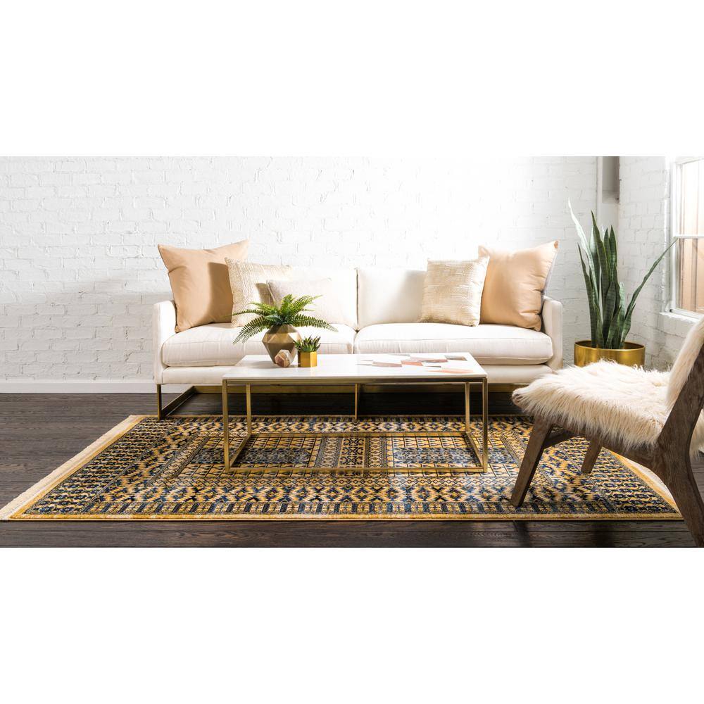 Kennedy Collection 9' x 12' Blue Geometric Easy-Care Area Rug