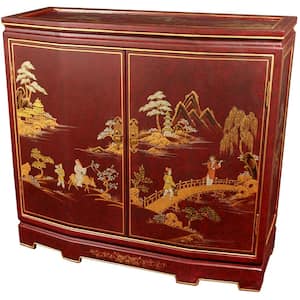 Red Lacquer Japanese Slant Front Cabinet