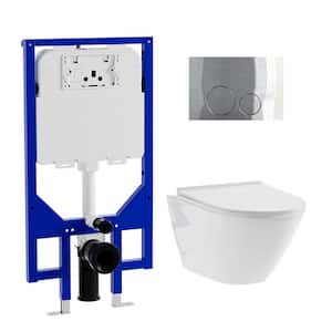 2-Piece 0.8/1.6 GPF Dual Flush Elongated Wall Hung Toilets in White, with Wall Toilet Carrier System 2 in. x 4 in.