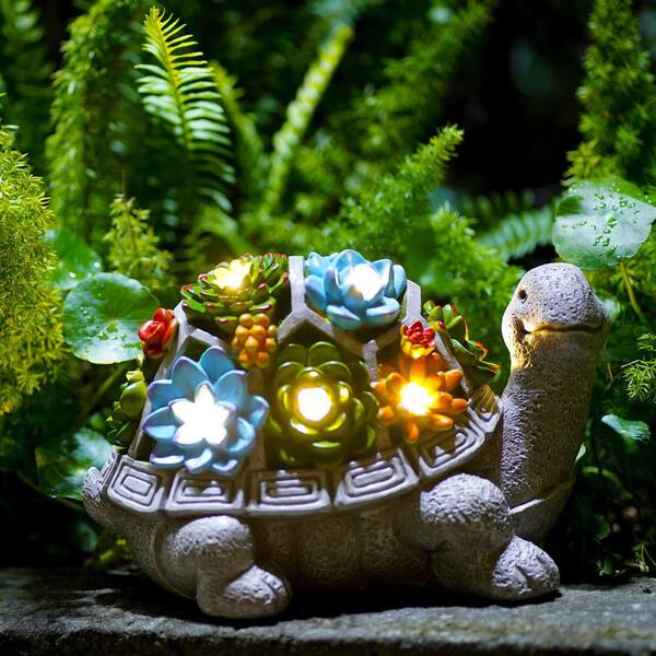 light up stone turtle statue