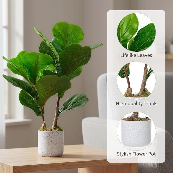 MOVECOM 1.3FT 2PC Artificial Fiddle Leaf Fig Tree in Pot,Faux Ficus Lyrata  Plant Green Bonsai in White Planter for Home Office PHK_36FKWXMA_LHD - The  Home Depot