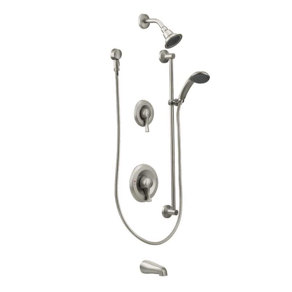 Commercial 1-Handle Wall Mounted Tub and Shower Trim Kit with Spout in Brushed Nickel (Valve Not Included) price history on PriceWatchPro