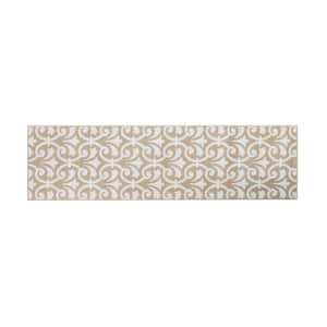 Beige and White 26 in. x 72 in. Medallion Washable Non-Skid Runner Rug