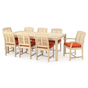 Kooper 9-Piece Wood Outdoor Dining Set with Sunbrella Tikka Orange Cushions