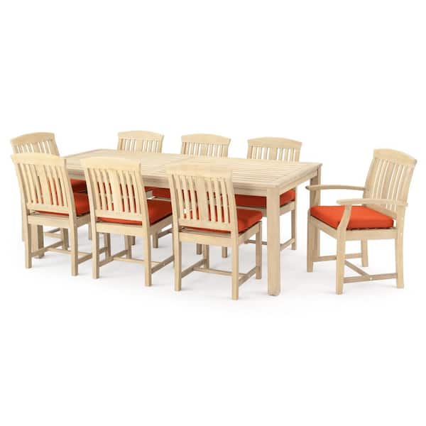 RST BRANDS Kooper 9-Piece Wood Outdoor Dining Set with Sunbrella Tikka Orange Cushions