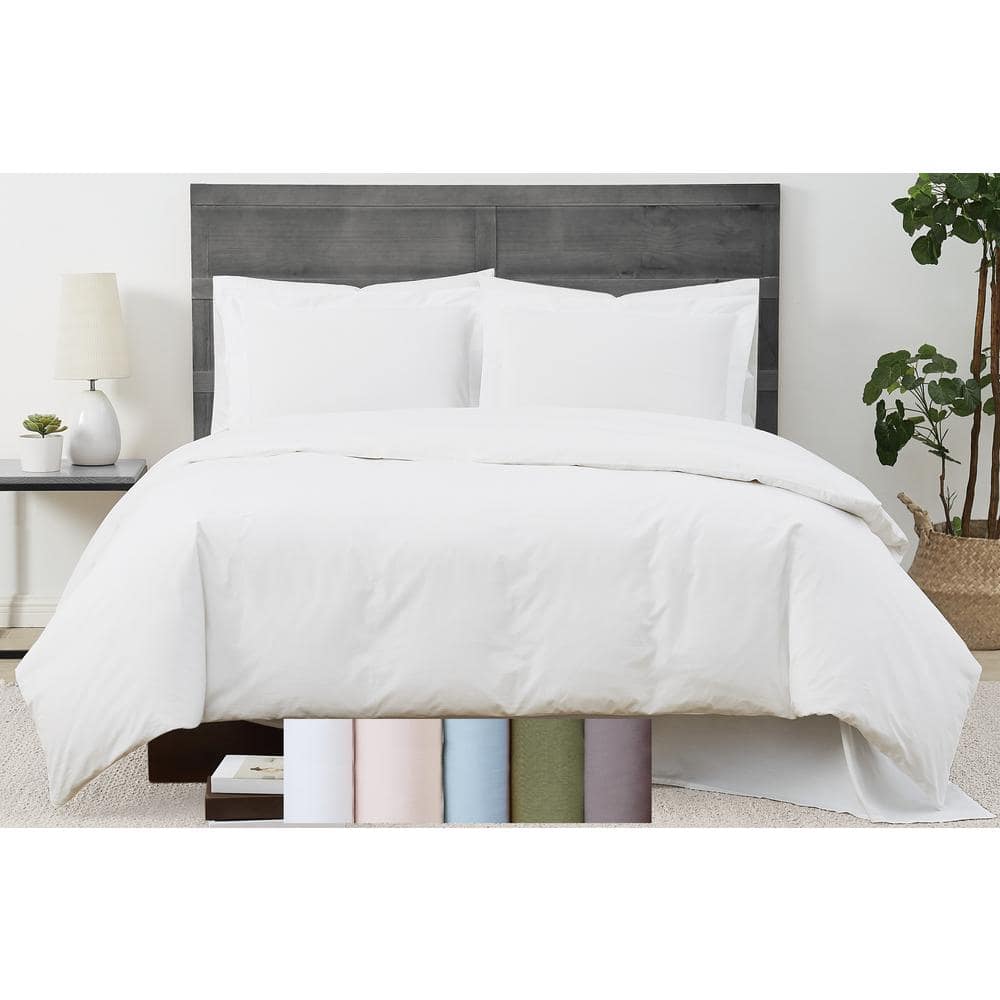 Gray Cotton Percale King Comforter Set with Down Alternative Fill