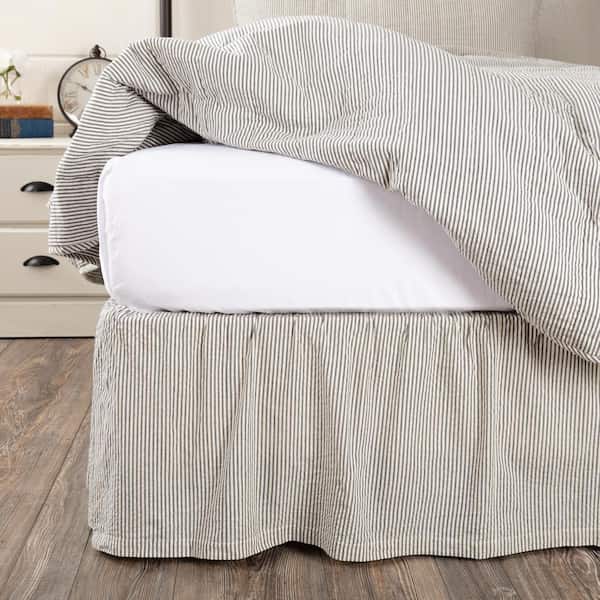 VHC BRANDS Hatteras Seersucker 16 in. Blue Ticking Stripe Queen Bed Skirt