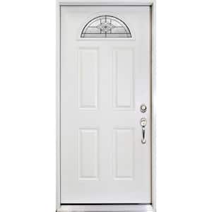 36 in. x 80 in. Element Series Padilla Fan Lite Left-Hand Inswing White Primed Steel Prehung Front Door