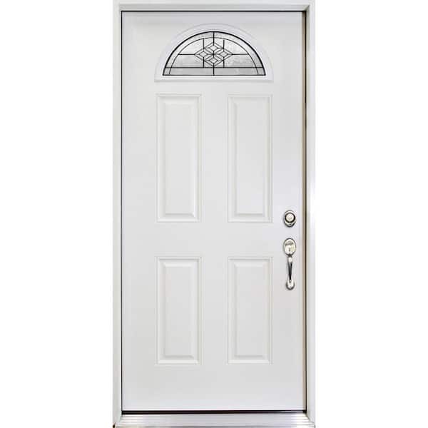 Steves & Sons 36 in. x 80 in. Element Series Padilla Fan Lite Left-Hand Inswing White Primed Steel Prehung Front Door