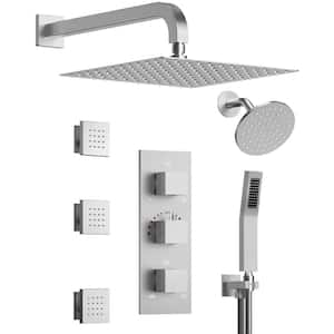 Zenith Rain 8-Spray 12 and 6 in. Dual Wall Mount Shower Head and Handheld 2.5 GPM in Brushed Nickel Valve Include