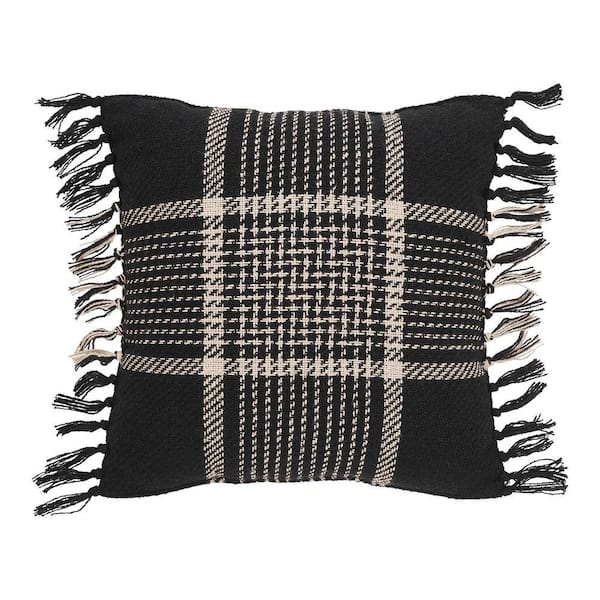 Eston Black Tan Plaid Cotton Filled 12 in. X 12 in. Throw Pillow