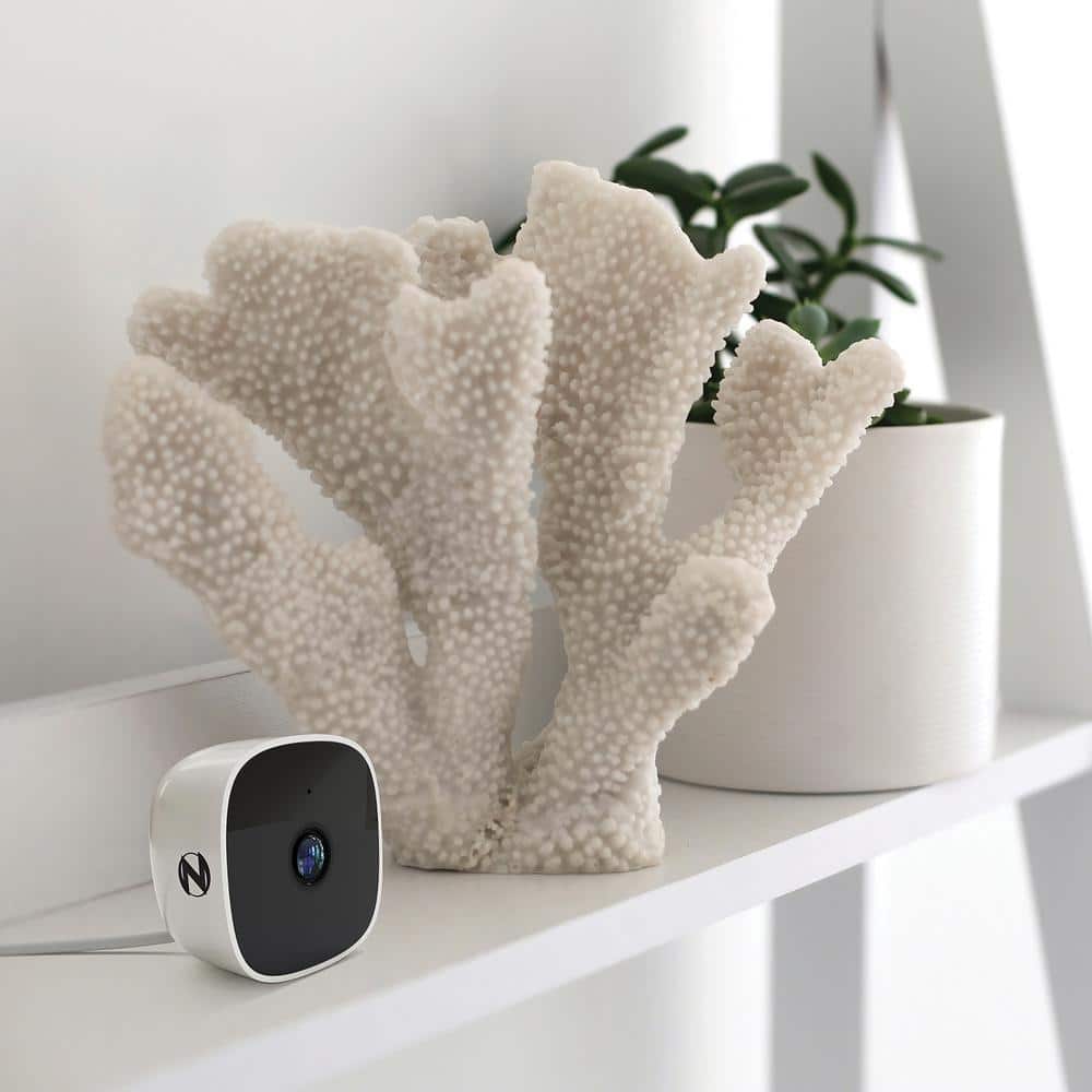 White Wireless Indoor Security Camera with Night Vision and Audio