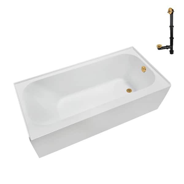Streamline 66 in. x 32 in. Soaking Acrylic Alcove Bathtub with Right Drain in Glossy White, External Drain in Brushed Gold
