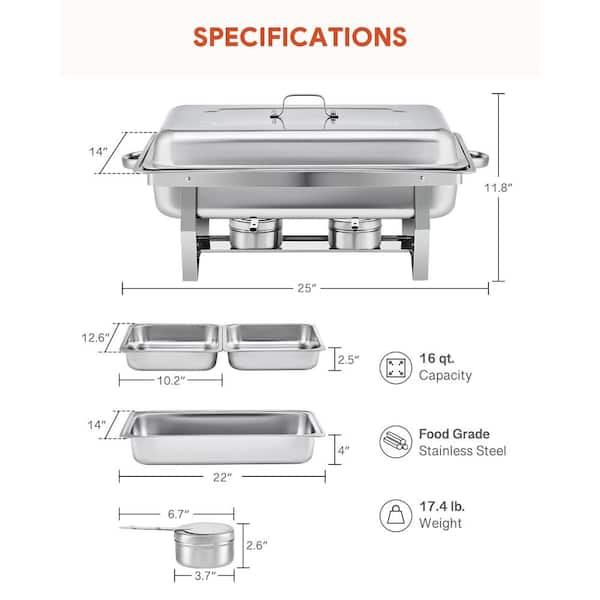 GRANDMA SHARK Chafing Dish Buffet Set, Food Warmers for Parties 2 Packs 8QT  Stainless Steel Rectangular Chafers and Buffet Warmer with Alcohol Furnace