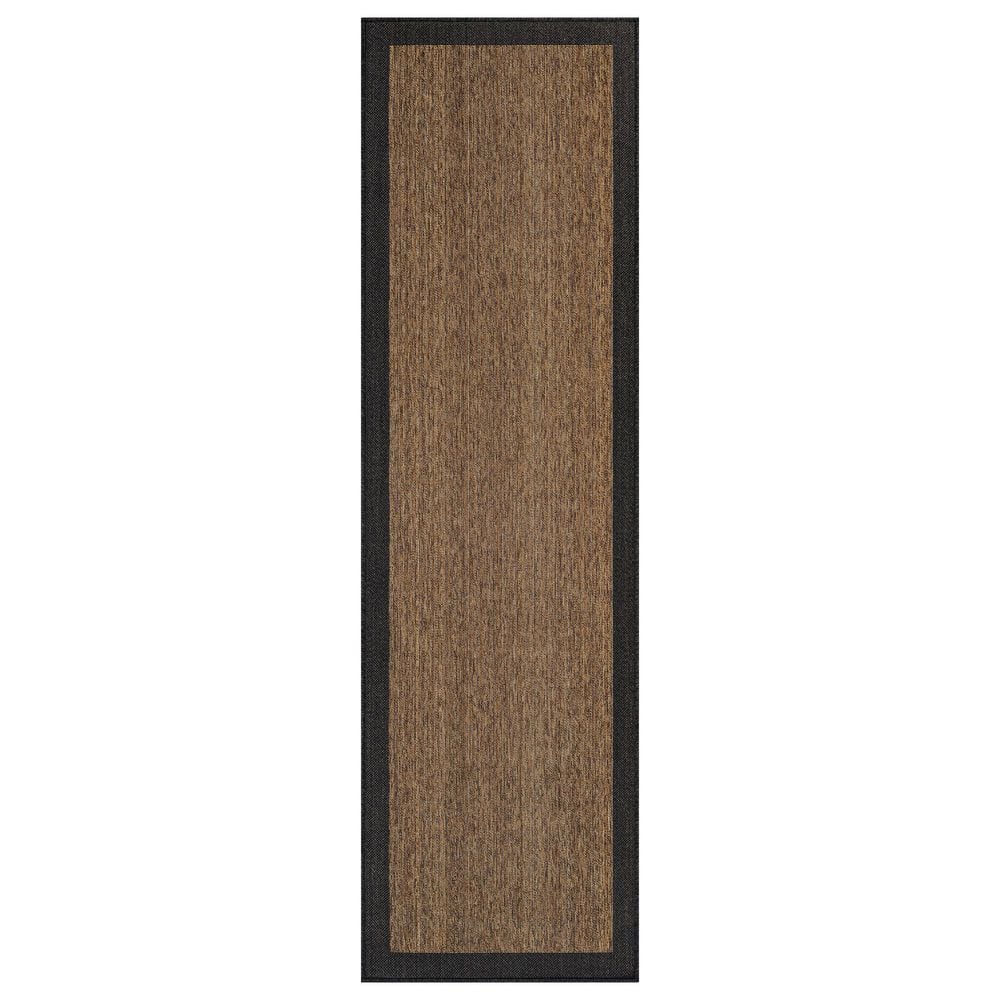 Geometric Border Dark Gray/Natural Easy-Care Jute-Style Indoor/Outdoor Flat Woven Area Rug 2 ft. 3 in. x 6 ft. Dark Gray price history on PriceWatchPro