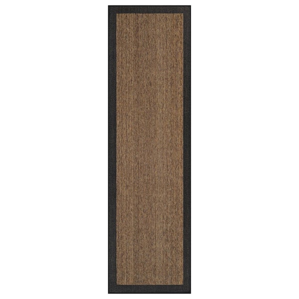 Geometric Border Dark Gray/Natural Easy-Care Jute-Style Indoor/Outdoor Flat Woven Area Rug 2 ft. 3 in. x 6 ft. Dark Gray
