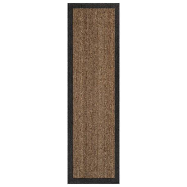 Geometric Border Dark Gray/Natural Easy-Care Jute-Style Indoor/Outdoor Flat Woven Area Rug 2 ft. 3 in. x 8 ft. Dark Gray