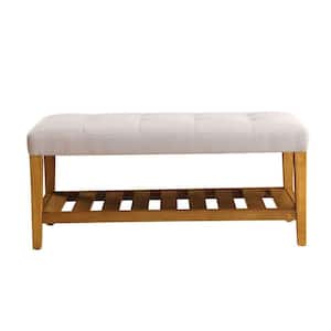 18 in. H x 40 in. W Wood Shoe Storage Bench with Light Gray Cushion