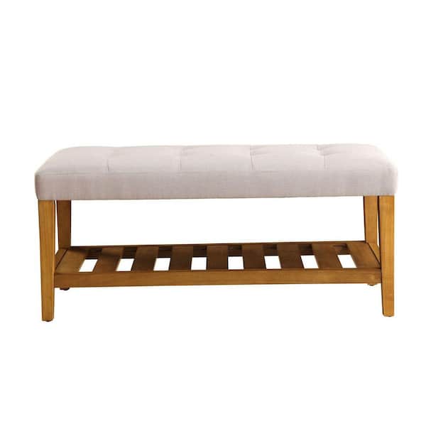 Amucolo 18 in. H x 40 in. W Wood Shoe Storage Bench with Light Gray Cushion