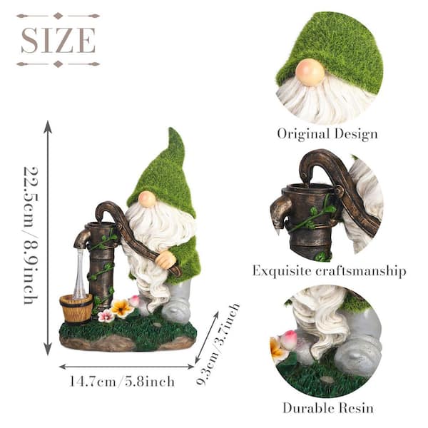 SenQWFa Whimsical 9 in. Light Green Resin Solar Garden Gnome
