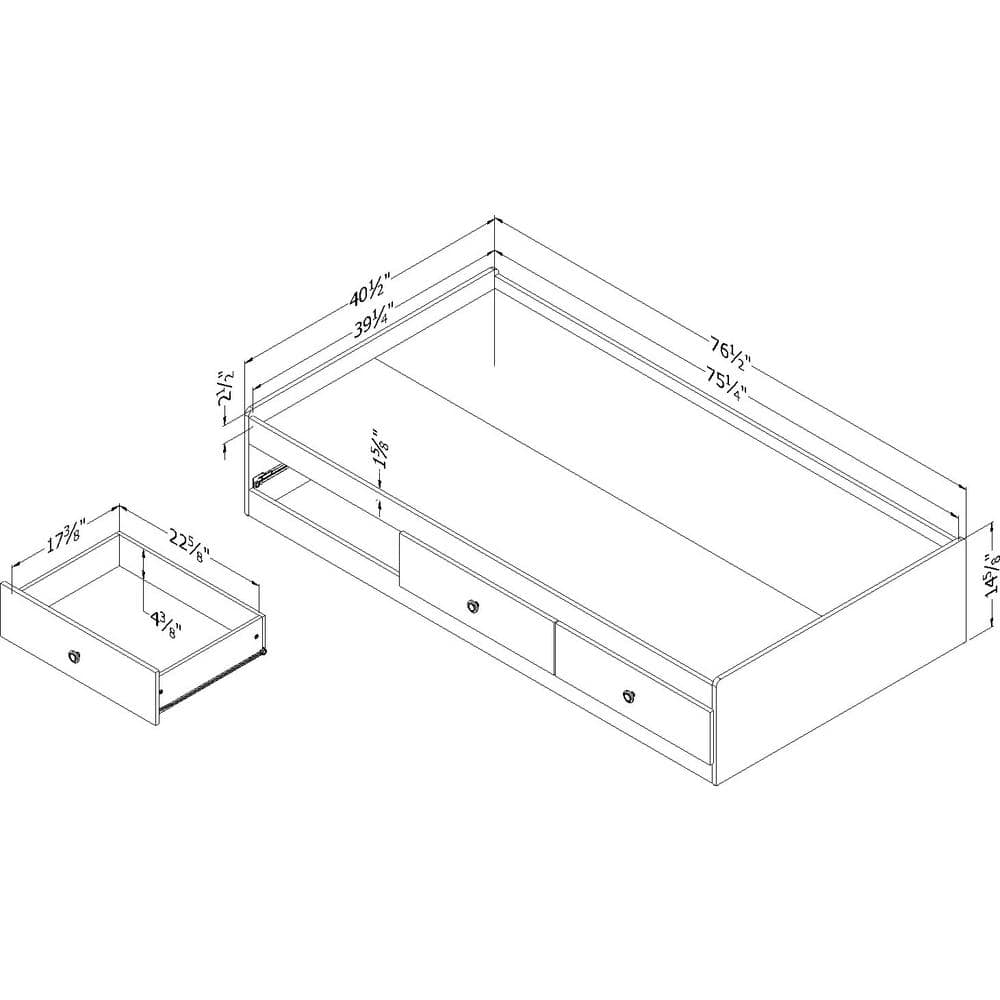 Gray Oak Twin Captain's Bed with 3 Drawers