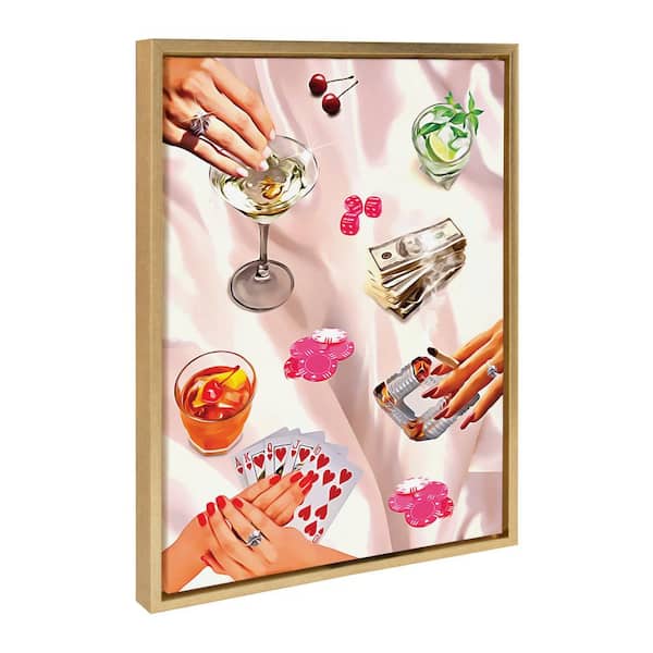 Kate and Laurel Sylvie Game Night Poker Framed Canvas by Honey Island Studio (Set of 1) Culture Art Print 18.00 in. x 24.00 in.