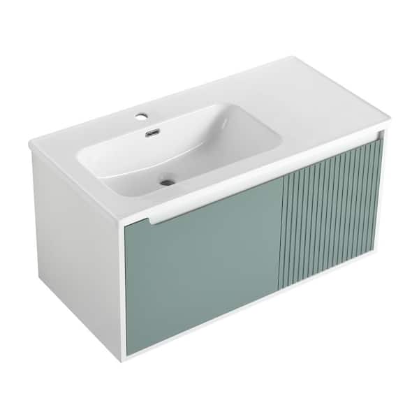 Cesicia 40 in. W x 19.88 in. D x 20.06 in. H Single Sink Floating Bath Vanity Mint Green White Ceramic Top and Soft Close Door